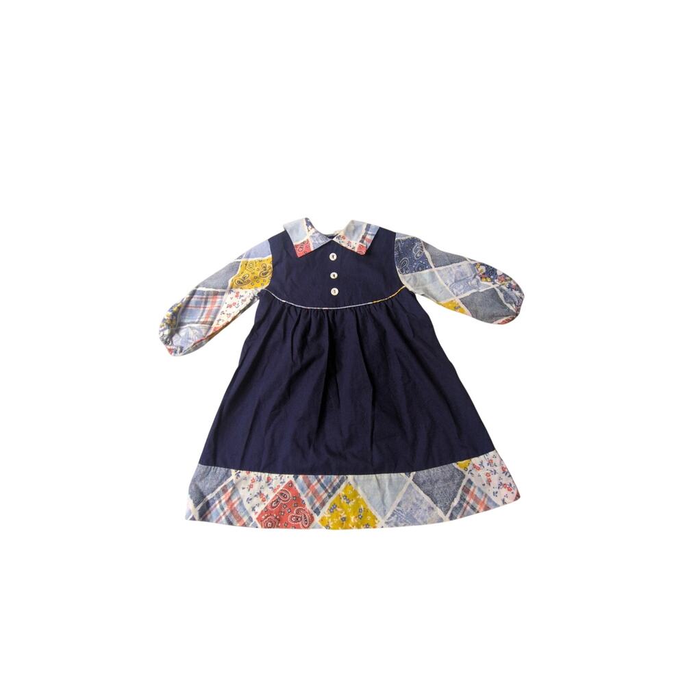 Vintage 70s Sears Perma-Prest Girls Patchwork Dress Quilted Prairie Size 6